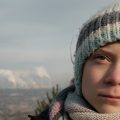 Greta Thunberg beside the Bełchatów coal power station in Poland.