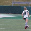 Ohio Soccer's Abby Townsend (16) moves the ball upfield against Akron on Sunday, March 14, 2021 at Peden Stadium. (Photo: Jensen Knecht/WOUB)
