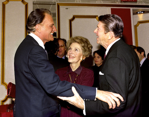 Billy Graham (left) with Nancy and Ronald Reagan. 1981.