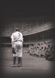 Babe Ruth from the back wearing #3 Yankee uniform