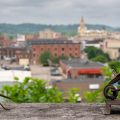Metal sculpture is seen at the Pioneer School Community Arts Center which is located in and looks over Zanesville, Ohio, on Wednesday, June 9, 2021.