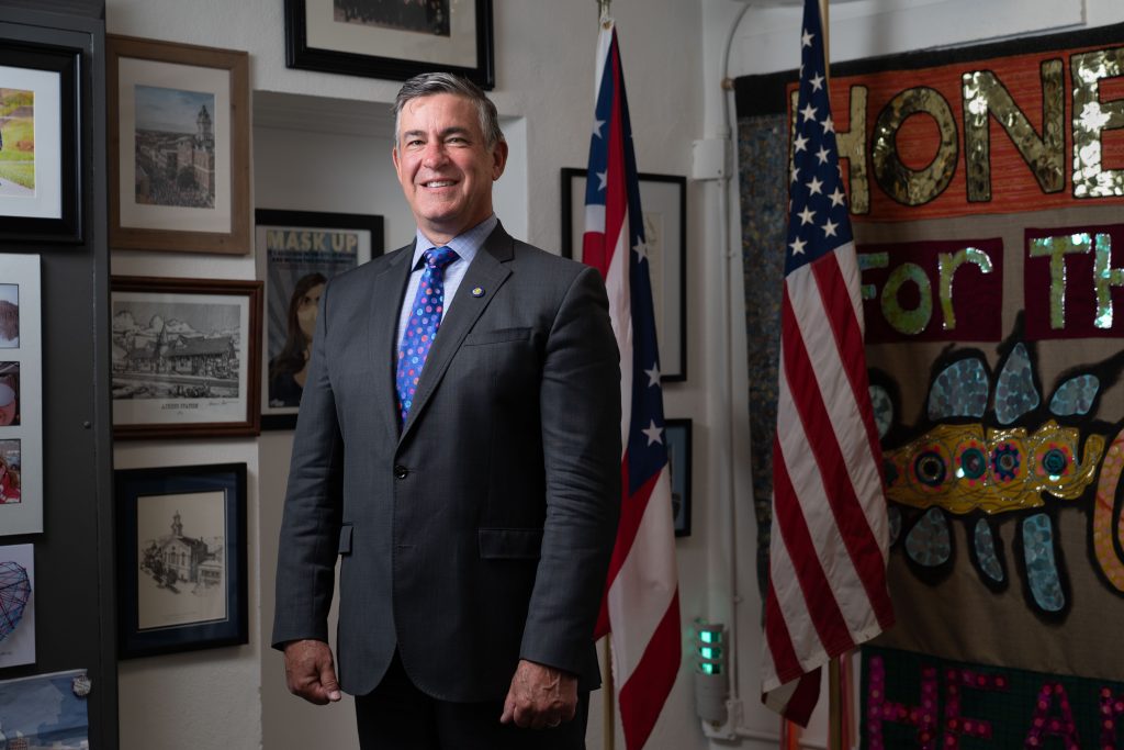 Mayor Steve Patterson stands for a portrait in his office in Athens, Ohio, on Tuesday, June 22, 2021. [Joseph Scheller | WOUB]