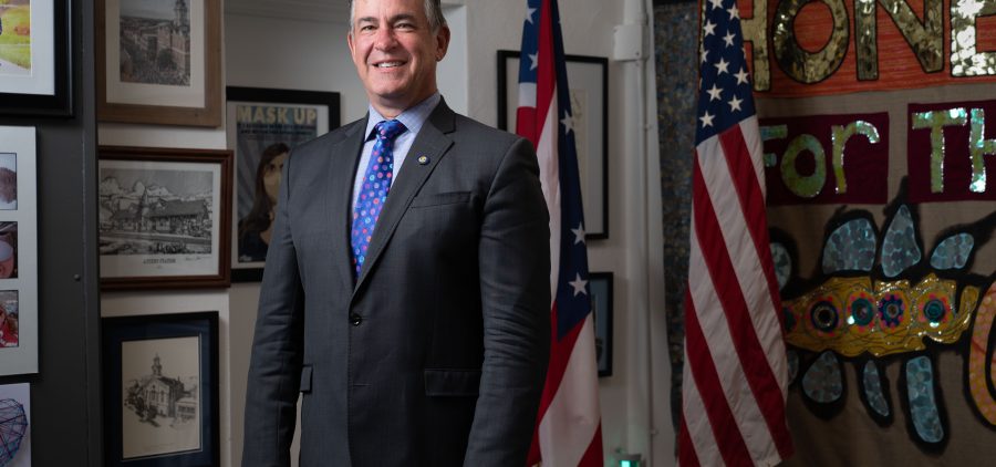 Mayor Steve Patterson stands for a portrait in his office in Athens, Ohio, on Tuesday, June 22, 2021. [Joseph Scheller | WOUB]