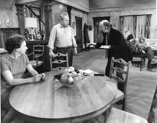 Jean Stapleton, Carroll O'Connor, Norman Lear, Rob Reiner and Sally Struthers on the set of "All in the Family".