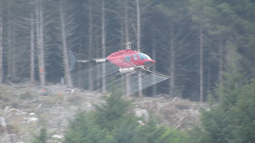 A helicopter spraying herbicide in Oregon