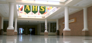 Empty hallway in a high school