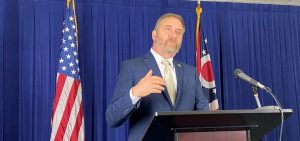 Ohio Attorney General Dave Yost at a press conference announcing the settlement with Centene.