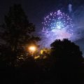 Fireworks explode over the pond outside the front of Hocking College. [Joseph Scheller | WOUB]