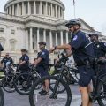 U.S. Capitol Police Mountain Bike officers secure the plaza
