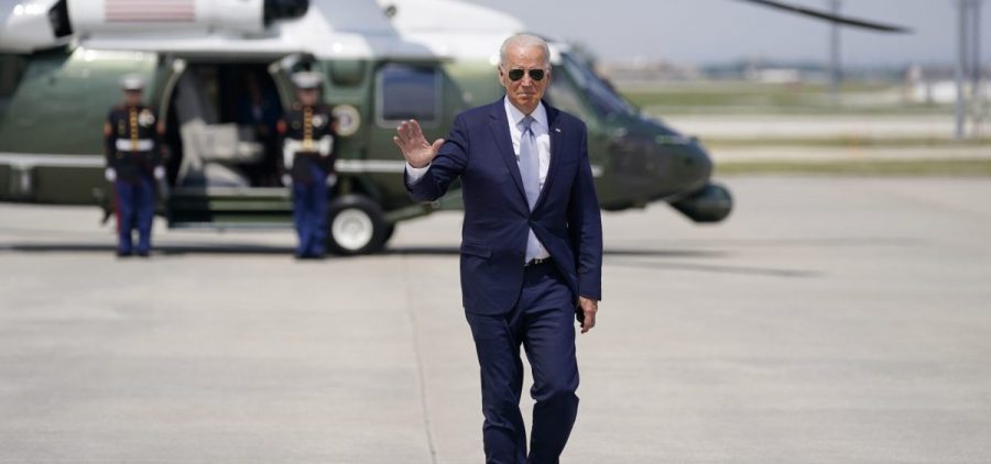 President Biden prepares to board Air Force One on Wednesday at Chicago's O'Hare International Airport. Biden has been put on the defensive as conditions in Afghanistan have deteriorated with the withdrawal of U.S. forces.