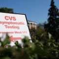 A CVS COVID-19 testing sign is seen on the campus of Ohio Univerisy, in Athens, Ohio, on Thursday, Sept. 16, 2021. [Joseph Scheller | WOUB]