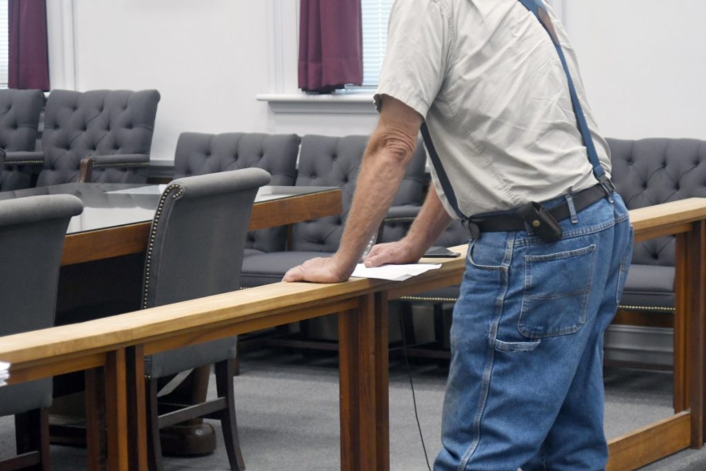 A local landlord at an eviction case hearing in the Athens County Municipal Courtroom
