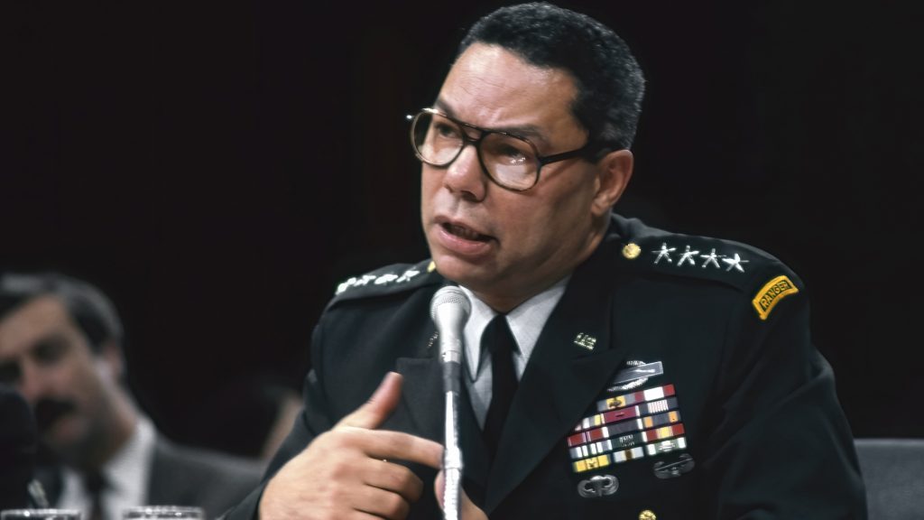 Chairman of the Joint Chiefs of Staff General Colin Powell (USA) prepares to testify at the Senate Armed Services Committee hearings on Desert Storm troop deployments