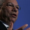 Former Secretary of State and Bloom Energy Board member Colin Powell speaks during a Bloom Energy product launch