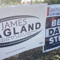 Signs advertising candidates for Columbus School Board dot the landscape outside of the Franklin County Board Of Elections on Morse Road in Columbus.
