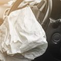 A deployed airbag after a vehicle crash