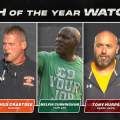 Coach of the Year nominees in a collage, from left to right: T.J. Carper of Vinton County, Chris Crabtree of Waverly, Melvin Cunningham of Fairland, Tony Hurps of Berne Union, Cam West of Tri-Valley