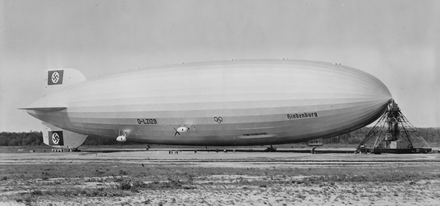 The Hindenburg at Lakehurst Naval Air Station in 1936.