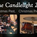 Crane Candlelight musical banner, showing violins and drum set