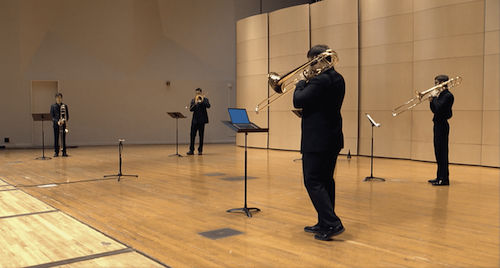 trombone quartet with COVID separation