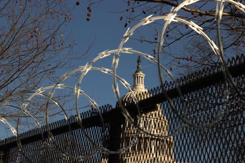 The US capital behind fence and razor wire
