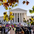 Abortion rights advocates and abortion rights opponents demonstrate in front of the U.S. Supreme Court