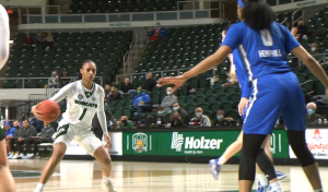 Ohio's Cece Hooks is ready to drive down the lane against Buffalo's Summer Hemphill in their game on Jan. 24, 2022 inside the Convocation Center.