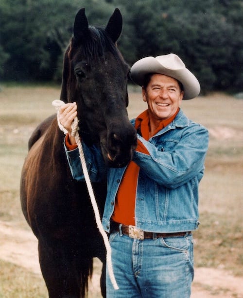President Reagan with his horse “Little Man” at Rancho Del Cielo, 1977.