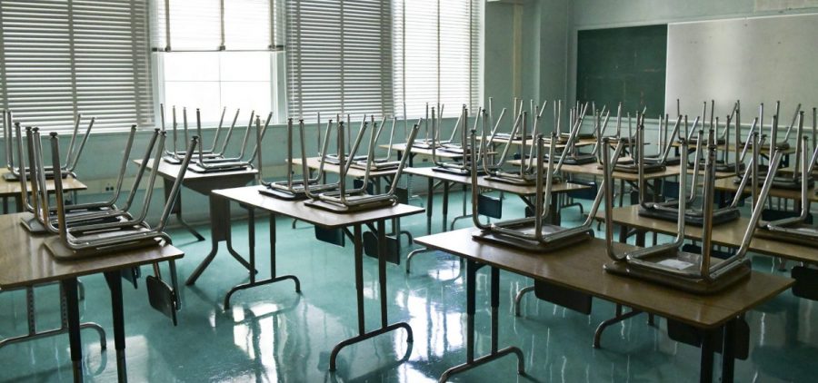A Hollywood, Calif., classroom sits empty in August 2020. At least 3,229 schools around the U.S. announced they were canceling in-person learning as of Monday evening.