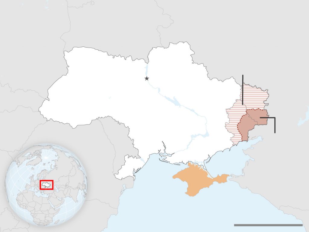 A map of Ukraine and what areas are controlled by separatists and by Russia 