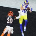 The Rams' Cooper Kupp makes a touchdown catch in the fourth quarter of the Super Bowl. The touchdown put Los Angeles back on top over the Cincinnati Bengals.
