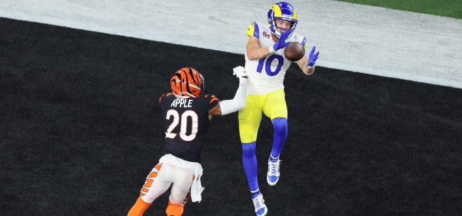 The Rams' Cooper Kupp makes a touchdown catch in the fourth quarter of the Super Bowl. The touchdown put Los Angeles back on top over the Cincinnati Bengals.
