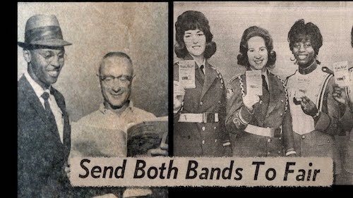 newspaper clipping of black & white marching bands