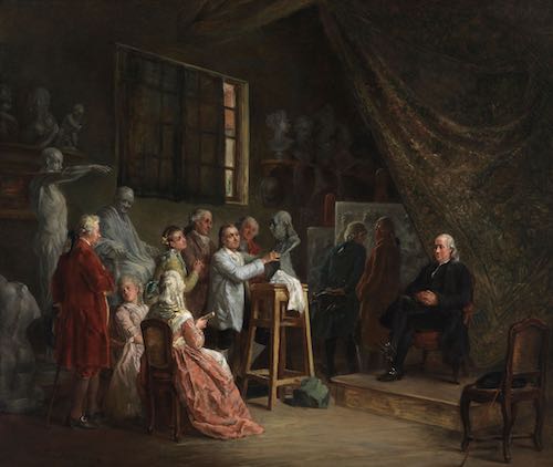 Benjamin Franklin in the studio of French sculptor Jean Antoine Houdon