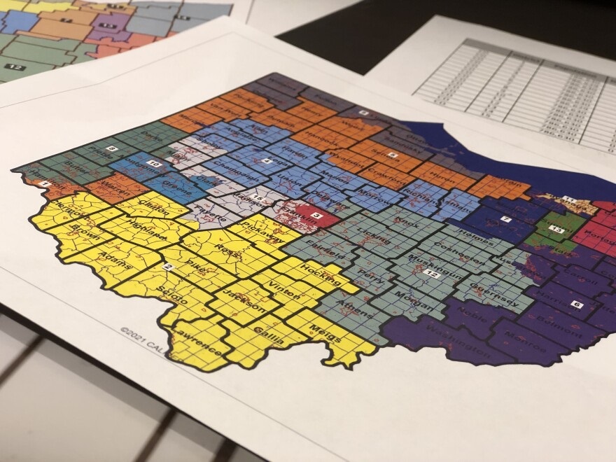 Different maps submitted during an Ohio Redistricting Commission meeting on March 2, 2022.