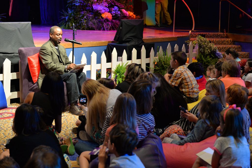 LeVar Burton participates in storybook readings during an announcement of Disney Junior's "Give A Book, Get A Book" program.