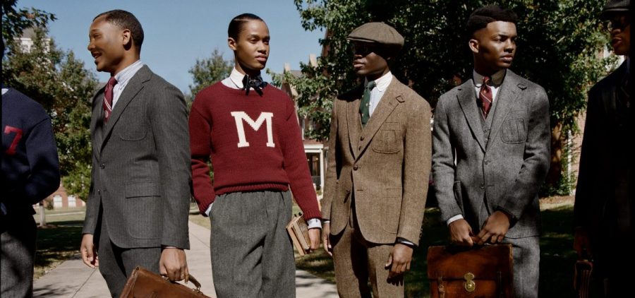 Six people model fashion from the new Ralph Lauren line highlighting historically Black
