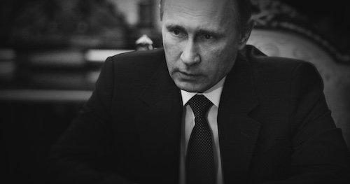 black and white of russian president vladimir putin