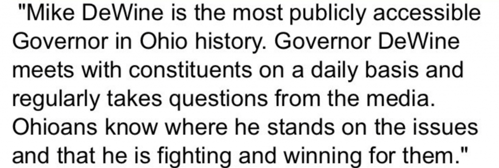 A statement from Gov. Mike DeWine's reelection campaign