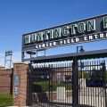 Huntington Park in Columbus from the outside of a gate