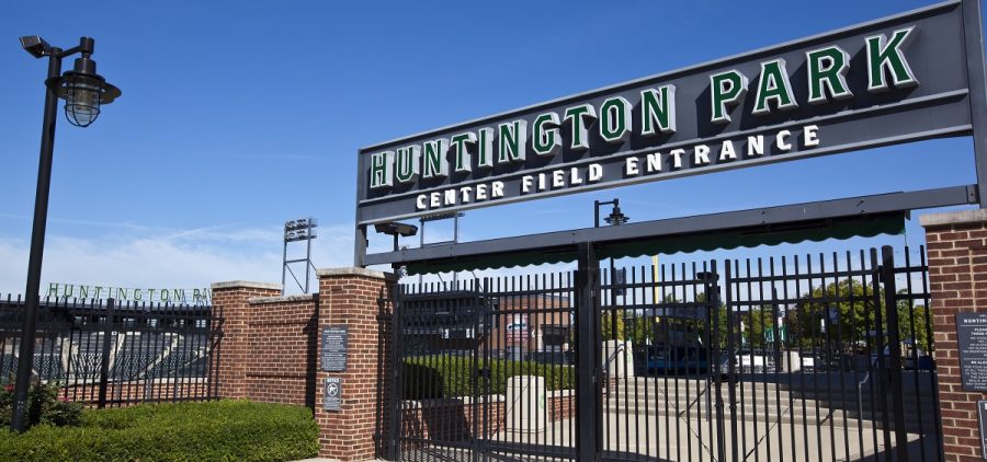 Huntington Park in Columbus from the outside of a gate
