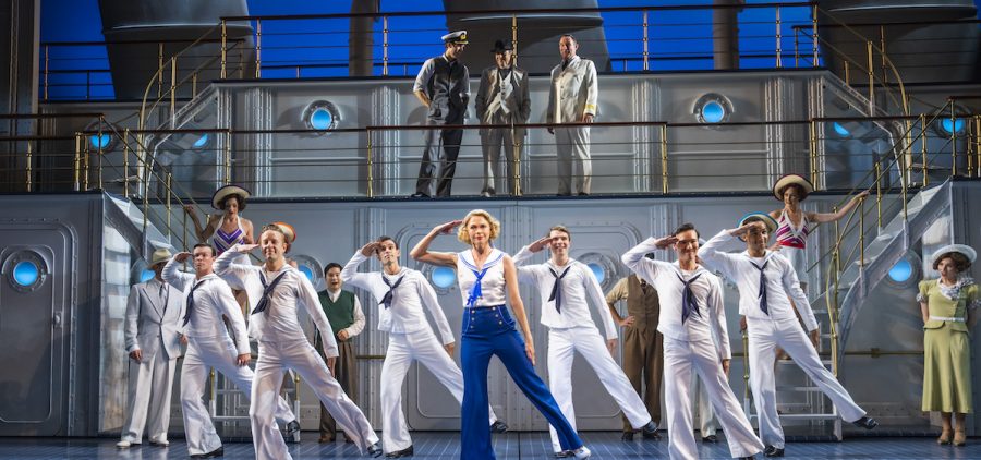 Scene from musical Anything Goes. Sailors saluting and dancing on ship