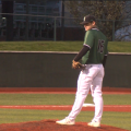 Ohio's Luke Borer (16) looks on from the mound in the ninth inning of the Bobcats' game against Toledo on April 9, 2022.