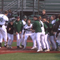 Ohio's Mason Minzey prepares to celebrate with his team as he approaches home plate following a walk-off homerun against Toledo on April 9, 2022.