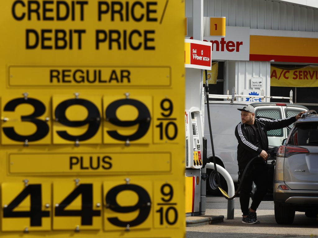 Gasoline prices hover around $4 a gallon for the least expensive grade at several gas stations in Washington, D.C.