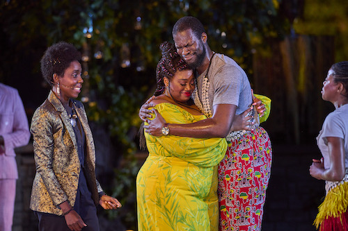 Stege performance of Merry Wives; characters on stage hugging
