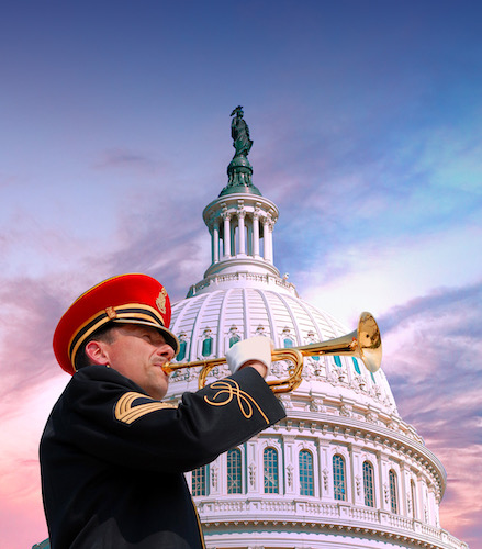 Bugle player with US capital peak in background