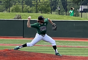 Ohio's Eamon Horwedel throws a pitch in game one of Ohio's doubleheader against Western Michigan