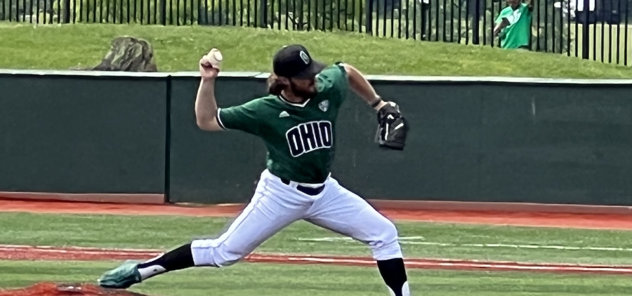 Ohio's Eamon Horwedel throws a pitch in game one of Ohio's doubleheader against Western Michigan