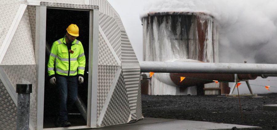 Bergur Sigfusson, the CarbFix experiment's technical manager, inspects a test well at Reykjavik Energy's Hellisheidi geothermal power plant in Iceland.